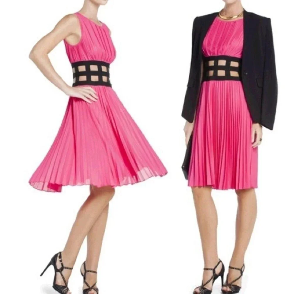 Gisele Pleated Sleeveless A-Line Midi Dress with Dust Bag S Hot Pink - Picture 7 of 10